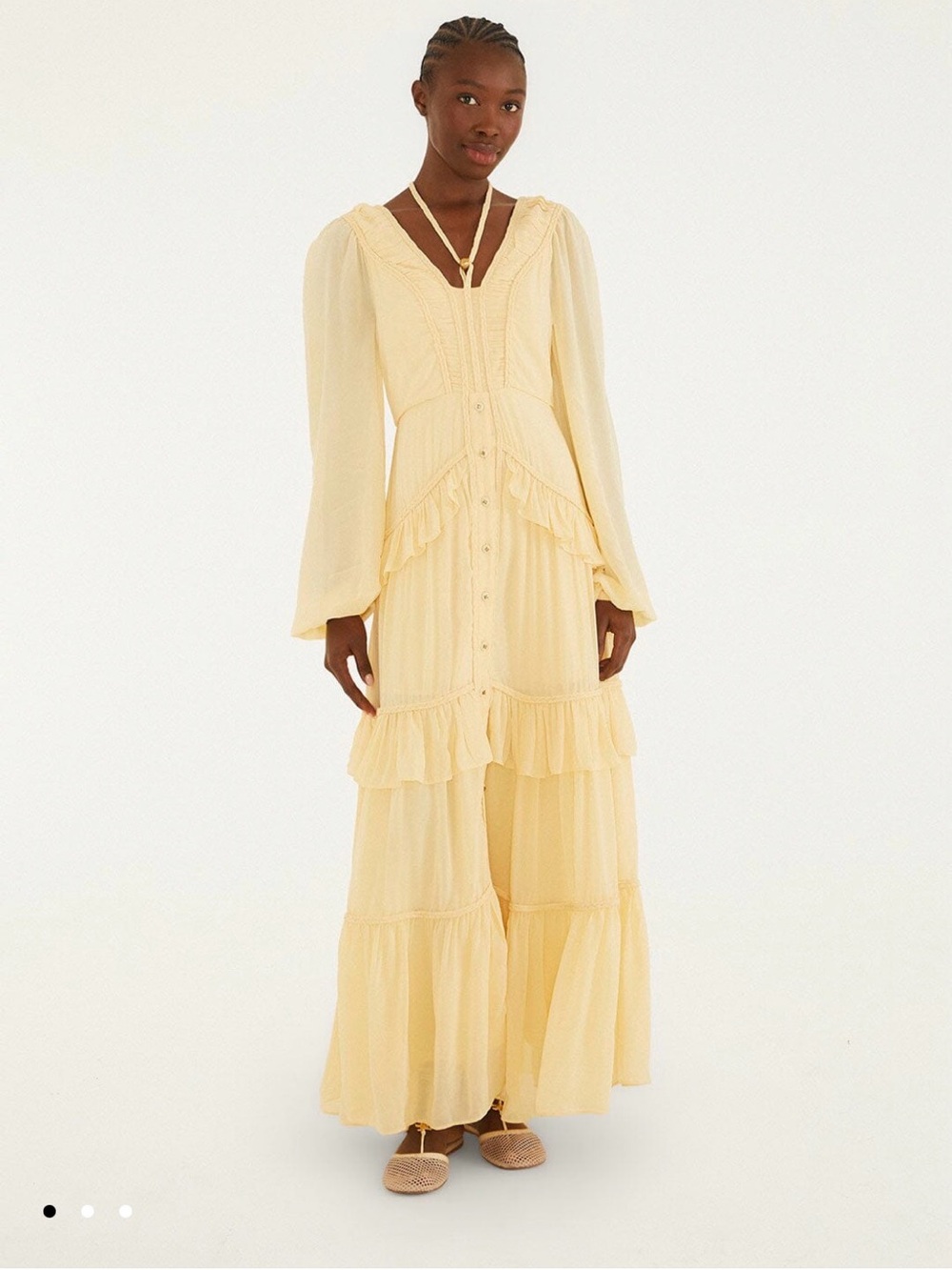 FARM Rio Butter Yellow Ruffled Buttoned Maxi Dress - Picture 3 of 5